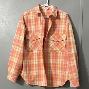 Pink Lily Women's Plaid Utility Jacket - Pink and Yellow
